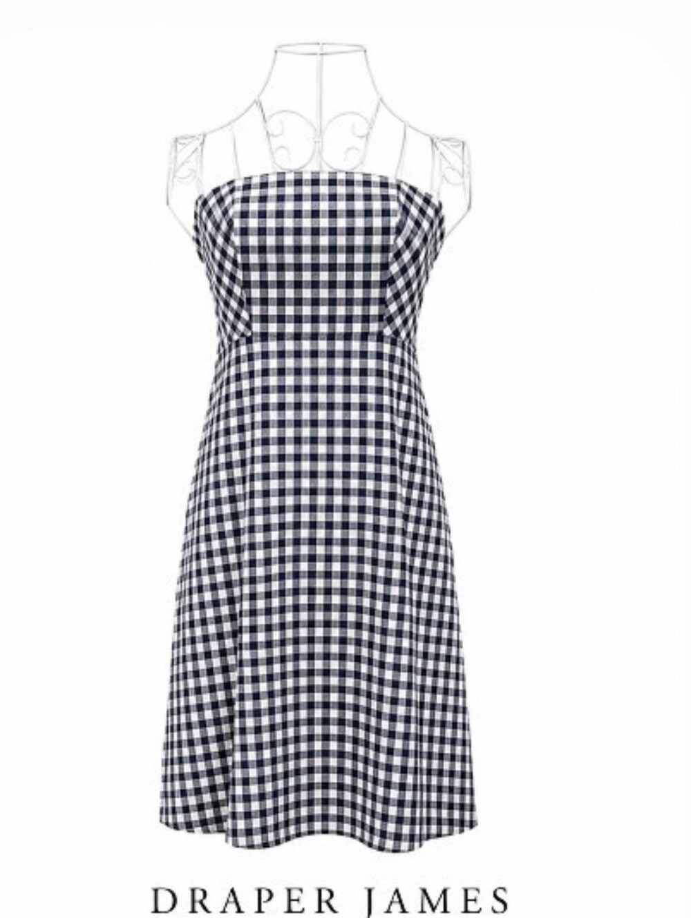 Draper James Navy & White Gingham Strapless A-Line Dress